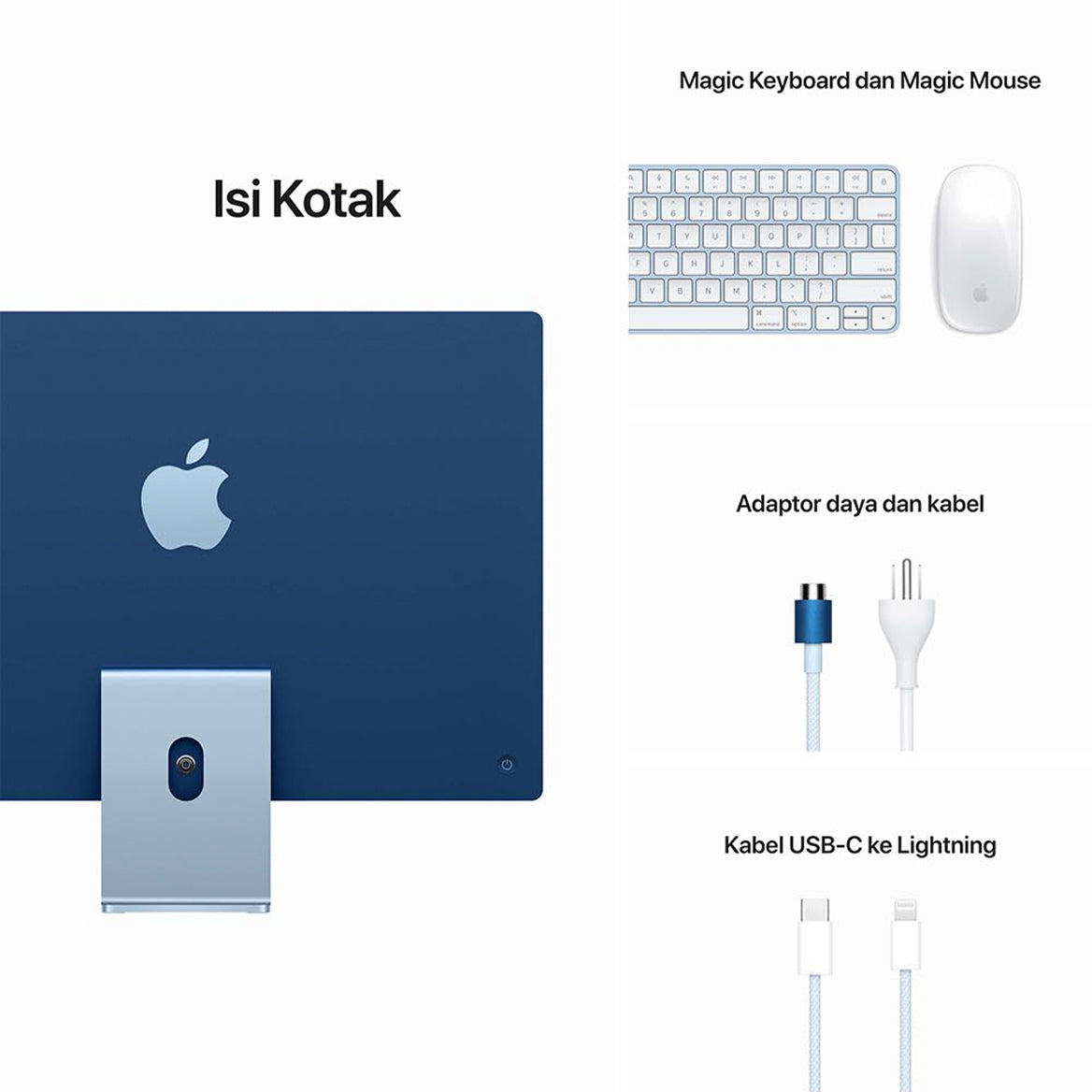 {{ variant }iMac 24 inci (M1, Dua Port, 2021)24-inch iMac with Retina 4.5K display: Apple M1 chip with 8‑core CPU and 7‑core GPU, 256GB
