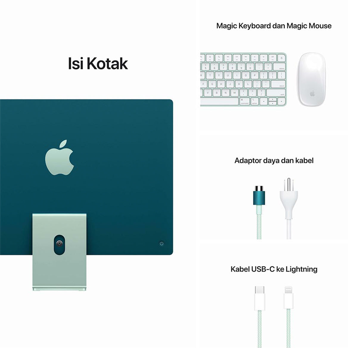 {{ variant }iMac 24 inci (M1, Dua Port, 2021)24-inch iMac with Retina 4.5K display: Apple M1 chip with 8‑core CPU and 7‑core GPU, 256GB