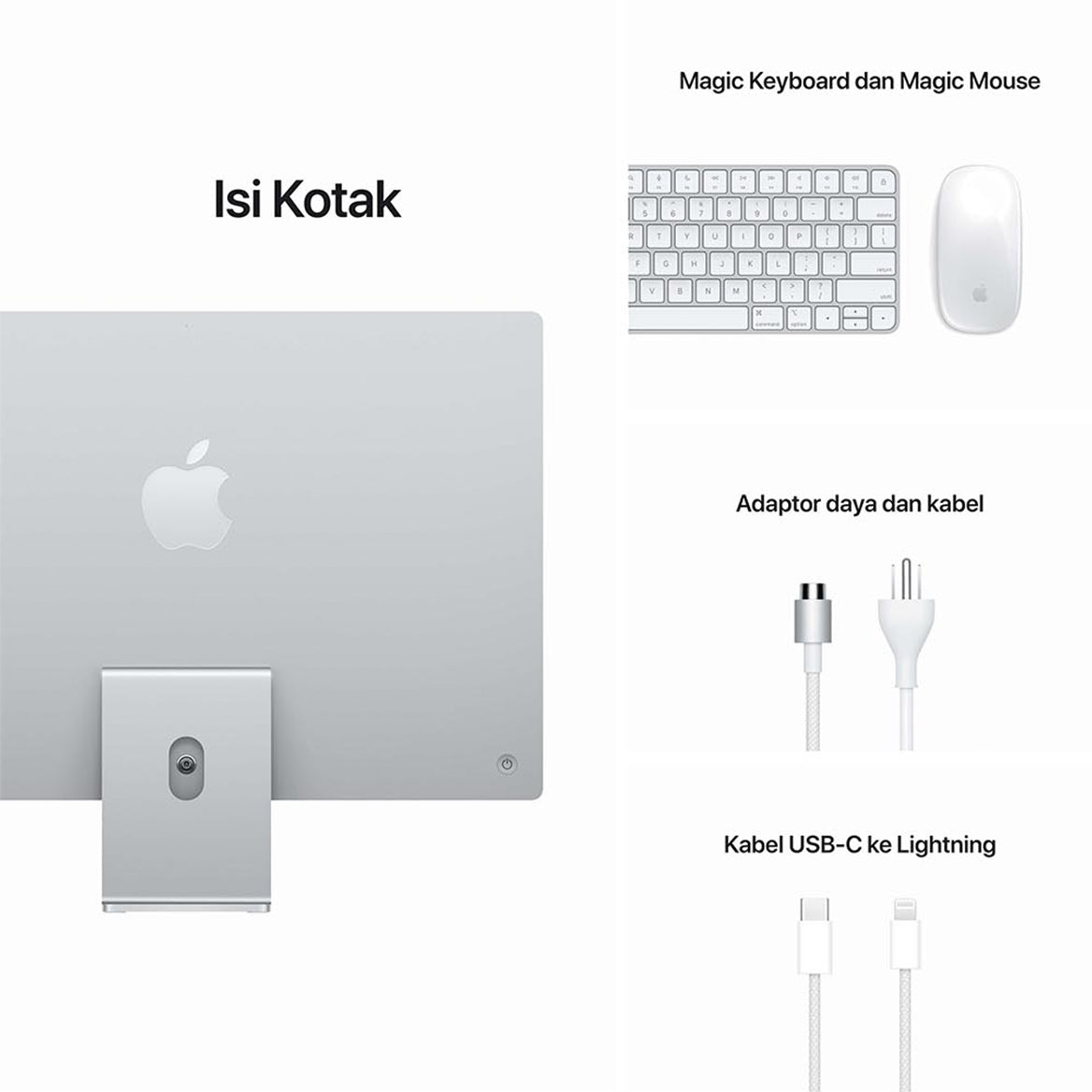 {{ variant }iMac 24 inci (M1, Dua Port, 2021)24-inch iMac with Retina 4.5K display: Apple M1 chip with 8‑core CPU and 7‑core GPU, 256GB